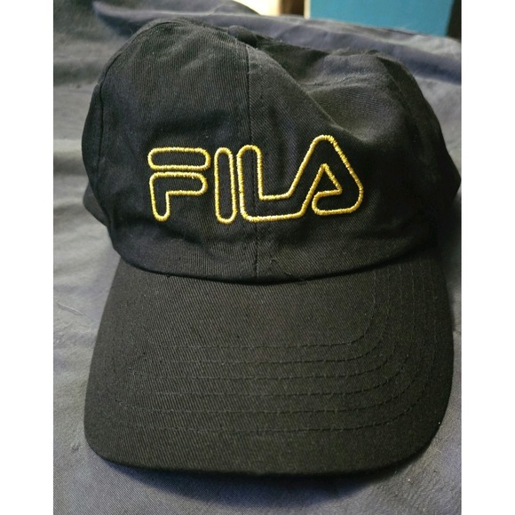 FILA Black Embroidered Gold Outline Strapback Hat/Cap - Picture 1 of 4
